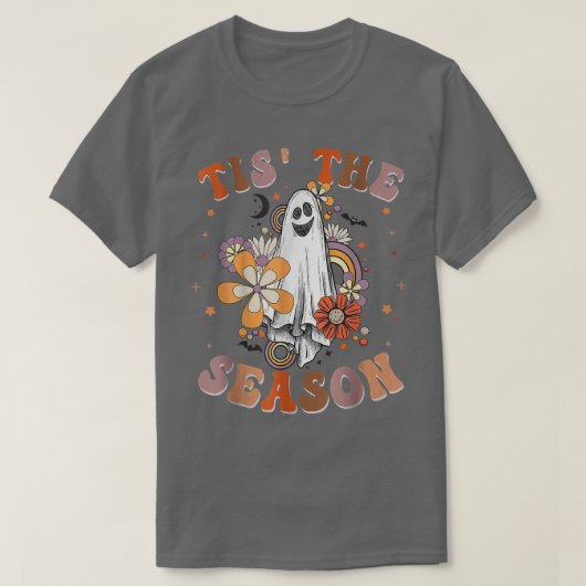 Retro Groovy Tis The Season Pumpkin Ghost Hippie H Tシャツ (デザイン正面)