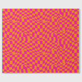 Retro Groovy Warped Checkerboard Hot Pink Orange ラッピングペーパー (フラット)