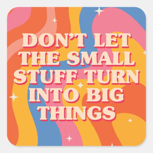 Retro Groovy Waves With Mindfulness Mantra スクエアシール (正面)