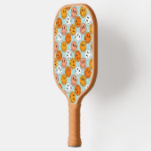 Retro groovy yellow &orange  funny smile emoji  ピックルボールラケット (左)