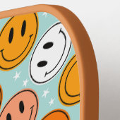 Retro groovy yellow &orange  funny smile emoji  ピックルボールラケット (左詳細)