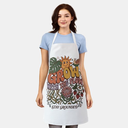 Retro Grow With The Flow Gardening Apron | Boho Fl エプロン (着用した状態)
