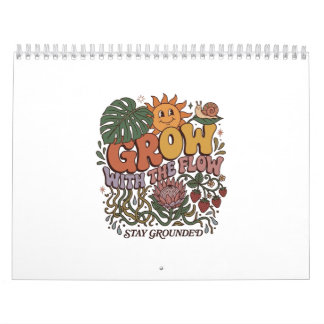 Retro Grow With The Flow Spiral Notebook | Boho Na カレンダー