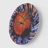 Retro Grunge Basketball Abstract Urban Sports ラージ壁時計 (傾斜)