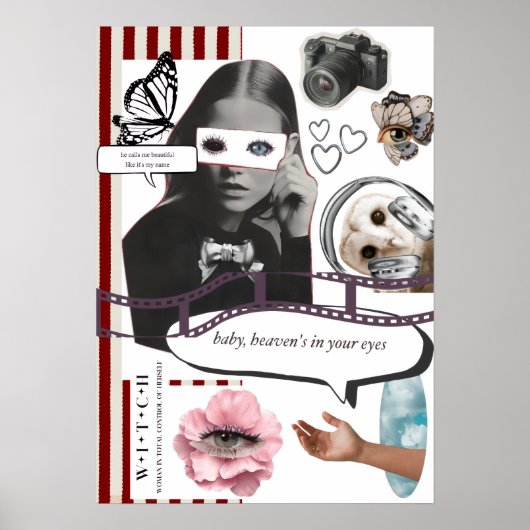 Retro Grunge Coquette Aesthetic Photo Collage ポスター (正面)