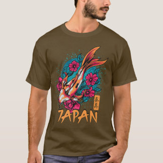 Retro Grunge Japan Kanji Flowers Vintage Koi Carp Tシャツ