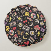 Retro Grunge Sunshine Bliss ラウンドクッション (裏面)