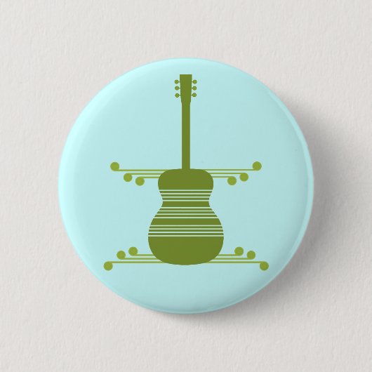 Retro Guitar Button, Olive Green 缶バッジ (正面)