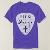 Retro Guitar Pick Pun Pick Jesus Cross Worship Lea Tシャツ (デザイン正面)