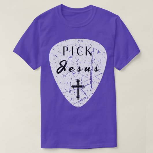 Retro Guitar Pick Pun Pick Jesus Cross Worship Lea Tシャツ (デザイン正面)