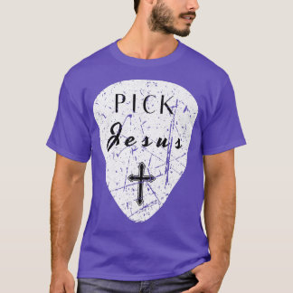 Retro Guitar Pick Pun Pick Jesus Cross Worship Lea Tシャツ