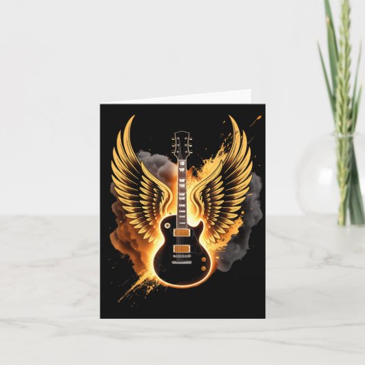 Retro Guitar Wings Abstract Art Rock And Roll Musi カード (正面)