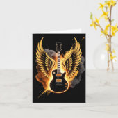 Retro Guitar Wings Abstract Art Rock And Roll Musi カード (黄色い花)