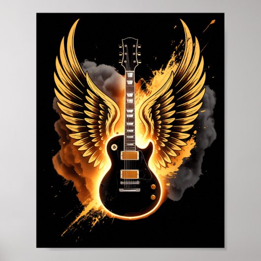 Retro Guitar Wings Abstract Art Rock And Roll Musi ポスター (正面)