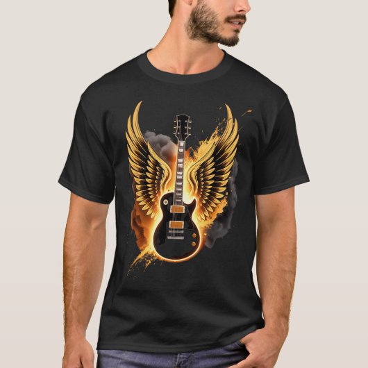 Retro Guitar Wings Abstract Art Rock And Roll Musi Tシャツ (正面)