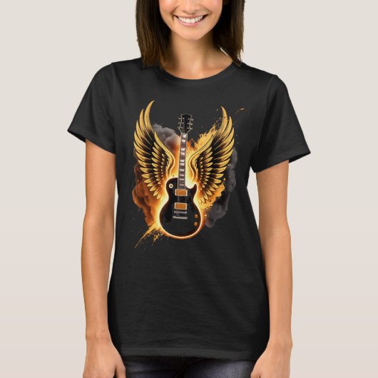 Retro Guitar Wings Abstract Art Rock And Roll Musi Tシャツ (正面)