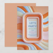 Retro Gummy Peach and Blue Waves Birthday 招待状 (正面/裏面)