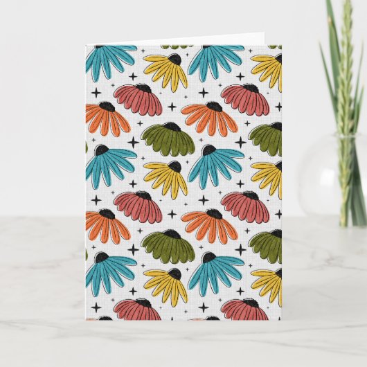 Retro Halftone Coneflowers カード (正面)