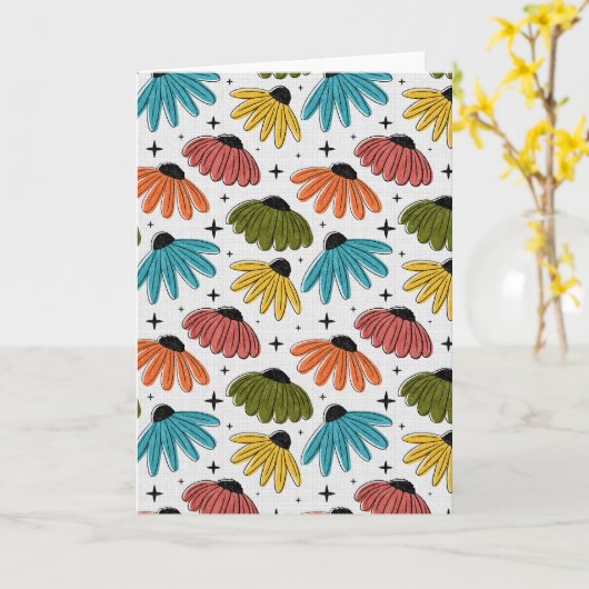 Retro Halftone Coneflowers カード (黄色い花)