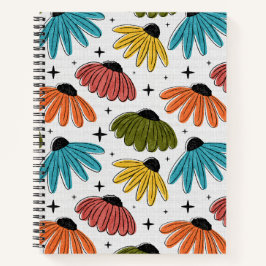 Retro Halftone Coneflowers ノートブック