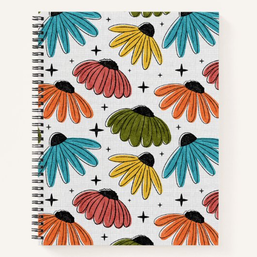 Retro Halftone Coneflowers ノートブック (正面)