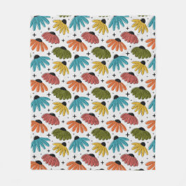 Retro Halftone Coneflowers フリースブランケット