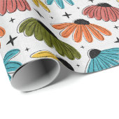 Retro Halftone Coneflowers ラッピングペーパー (ロールコーナー)