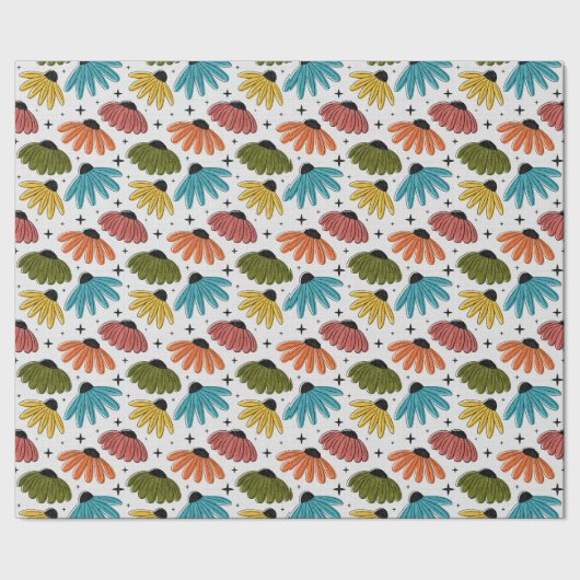 Retro Halftone Coneflowers ラッピングペーパー (シーム)