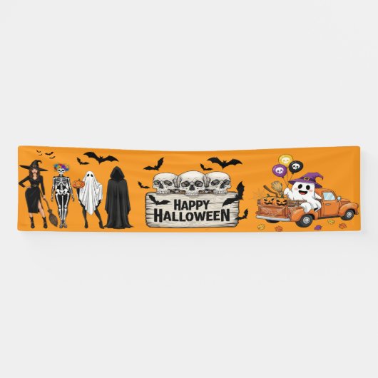 Retro Halloween Banner - Skulls & Ghosts Decor! 横断幕 (横)