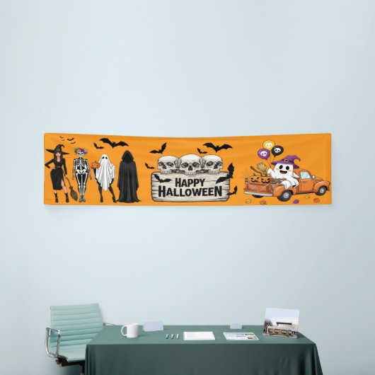 Retro Halloween Banner - Skulls & Ghosts Decor! 横断幕 (トレードショー)