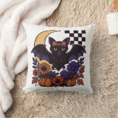 Retro Halloween Bat With Moon Gothic Aesthetic クッション (ブランケット)