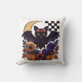 Retro Halloween Bat With Moon Gothic Aesthetic クッション (正面)