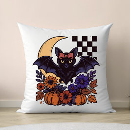 Retro Halloween Bat With Moon Gothic Aesthetic クッション