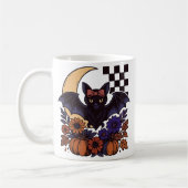 Retro Halloween Bat With Moon Gothic Aesthetic コーヒーマグカップ (左)