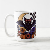 Retro Halloween Bat With Moon Gothic Aesthetic コーヒーマグカップ (左)