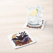 Retro Halloween Bat With Moon Gothic Aesthetic スクエアペーパーコースター (インサイチュ)