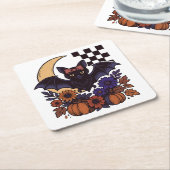 Retro Halloween Bat With Moon Gothic Aesthetic スクエアペーパーコースター (アングル)