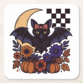 Retro Halloween Bat With Moon Gothic Aesthetic スクエアペーパーコースター (正面)