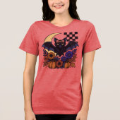 Retro Halloween Bat With Moon Gothic Aesthetic トライブレンドＴシャツ (正面)