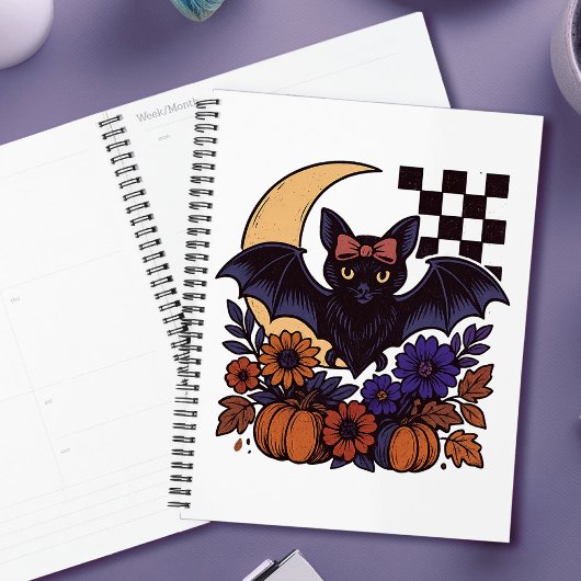 Retro Halloween Bat With Moon Gothic Aesthetic プランナー手帳