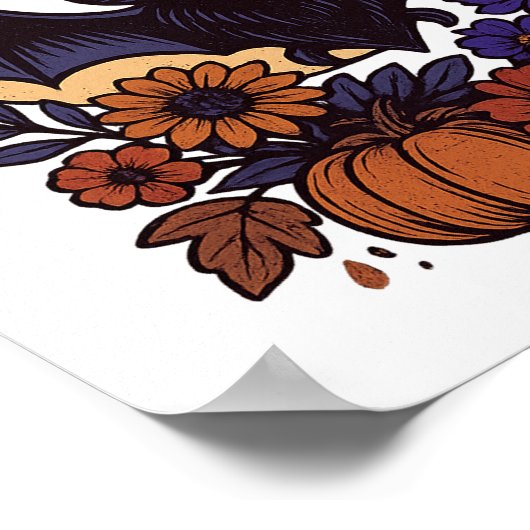 Retro Halloween Bat With Moon Gothic Aesthetic ポスター (角)