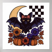 Retro Halloween Bat With Moon Gothic Aesthetic ポスター (正面)