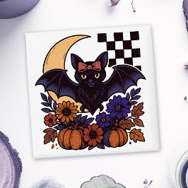 Retro Halloween Bat With Moon Gothic Aesthetic マグネット