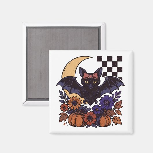 Retro Halloween Bat With Moon Gothic Aesthetic マグネット (正面/裏面)