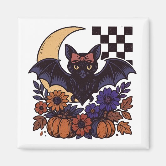 Retro Halloween Bat With Moon Gothic Aesthetic マグネット (正面)