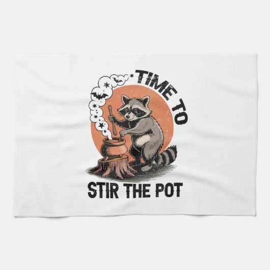 Retro Halloween Feral Time to Stir The Pot キッチンタオル (横)