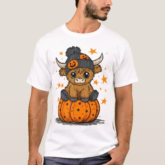 Retro Halloween Highland Cow Tシャツ (正面)