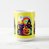  Retro Halloween Kawaii Black Cat, Pumpkin design コーヒーマグカップ (中央)