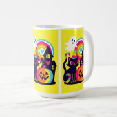  Retro Halloween Kawaii Black Cat, Pumpkin design コーヒーマグカップ (正面右)
