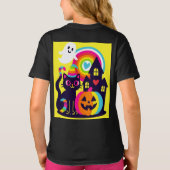  Retro Halloween Kawaii Black Cat, Pumpkin design Tシャツ (裏面)